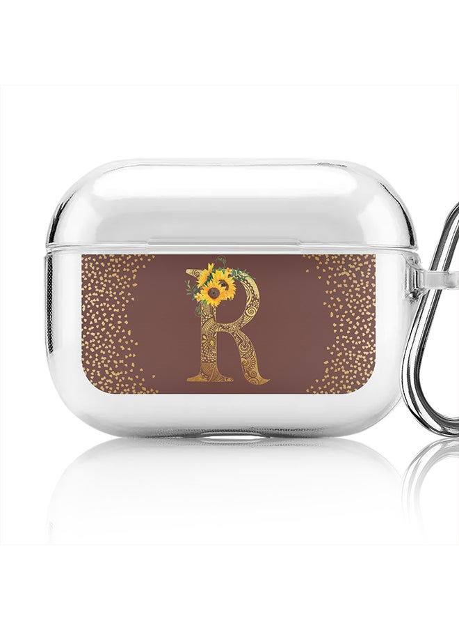 Classic Clear printed Case for Apple AirPods Pro 2nd Generation Thin Transparent Cover - Custom Monogram Initial Letter Mandala Floral Pattern Alphabet - R (Brown )