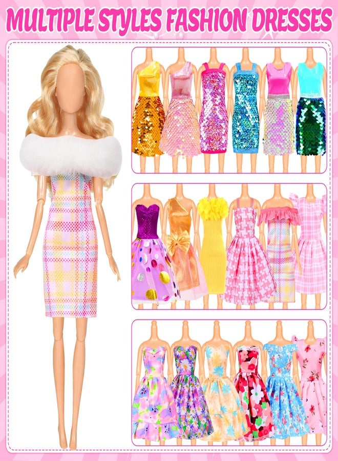 BYMORE 12 Set Doll Clothes Kit, Include Fashion Dresses, Floral Dresses, Sequins Dresses, Evening Party Dresses, Fairy Dresses with Wings, Tops and Pants in Gift Box for 11"-12" Dolls - Image 4