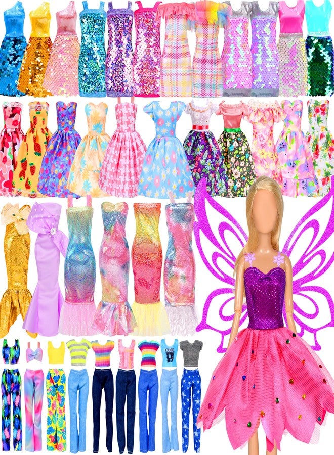BYMORE 12 Set Doll Clothes Kit, Include Fashion Dresses, Floral Dresses, Sequins Dresses, Evening Party Dresses, Fairy Dresses with Wings, Tops and Pants in Gift Box for 11"-12" Dolls - Image 1