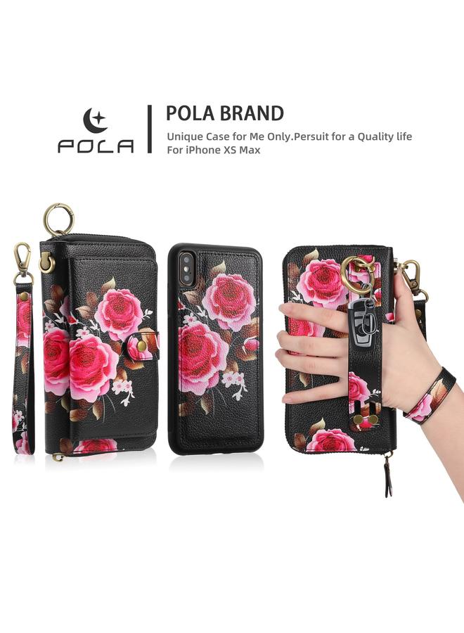 S-TOP Case For iPhone XS Max POLA Flower Multi-functional Zipper Wallet Leather Phone Case - Image 3