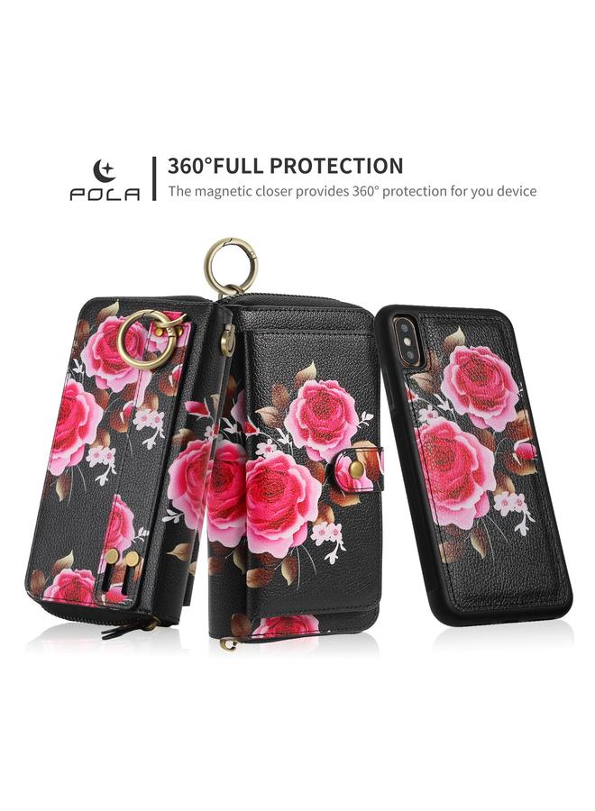 S-TOP Case For iPhone XS Max POLA Flower Multi-functional Zipper Wallet Leather Phone Case - Image 4