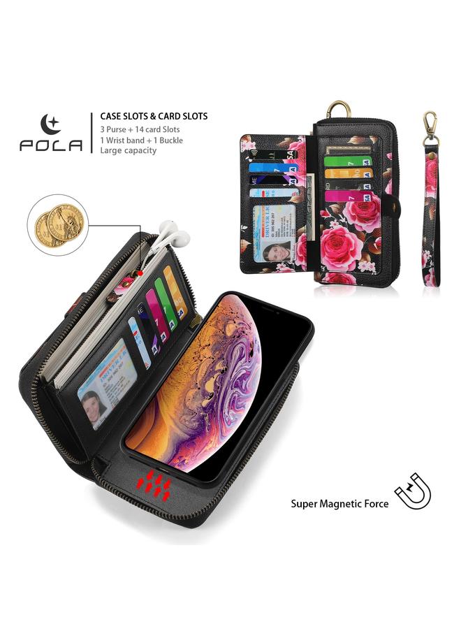 S-TOP Case For iPhone XS Max POLA Flower Multi-functional Zipper Wallet Leather Phone Case - Image 5