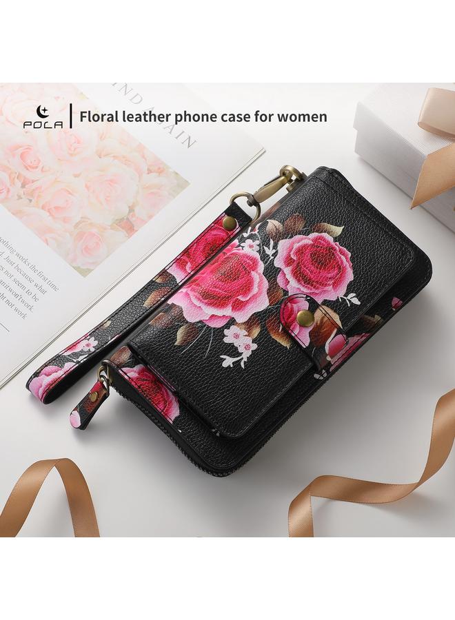 S-TOP Case For iPhone XS Max POLA Flower Multi-functional Zipper Wallet Leather Phone Case - Image 2