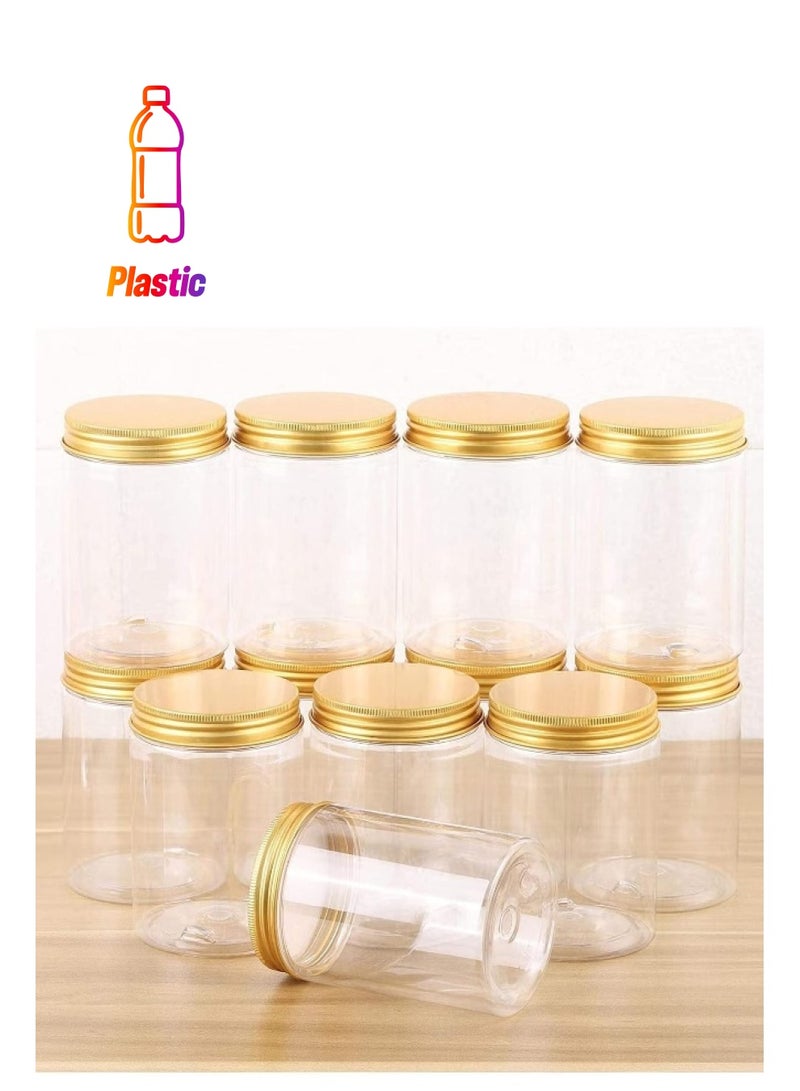 Alsaqer 12 Pieces 680 ml Empty Bottle Refillable Clear Plastic Jars with Gold Lids for Food Home Storage Products Round Containers Candy, Spices, Biscuits - Image 1