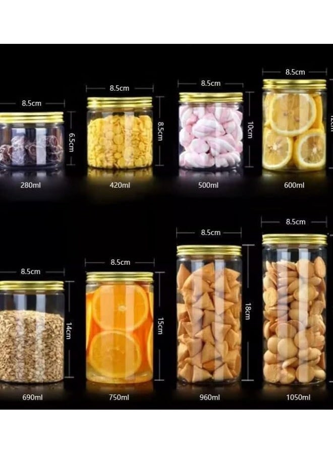 Alsaqer 12 Pieces 680 ml Empty Bottle Refillable Clear Plastic Jars with Gold Lids for Food Home Storage Products Round Containers Candy, Spices, Biscuits - Image 4