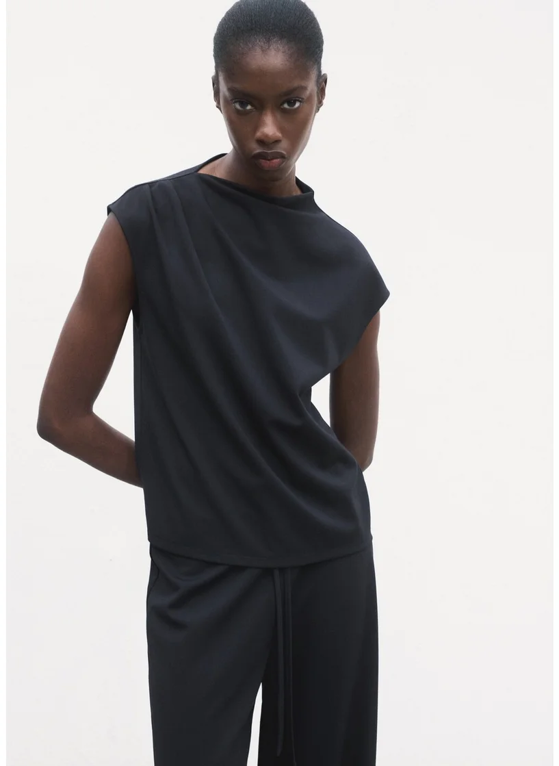 MANGO T-Shirt With Gathered Asymmetrical Neck