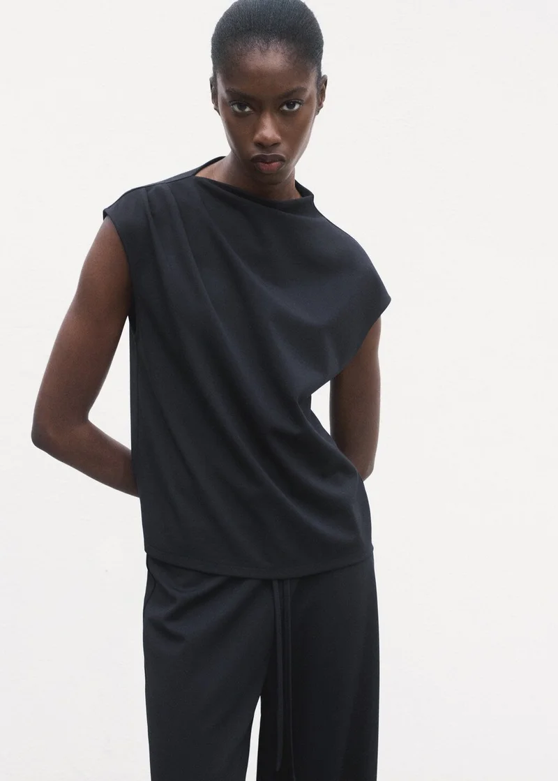 MANGO T-Shirt With Gathered Asymmetrical Neck