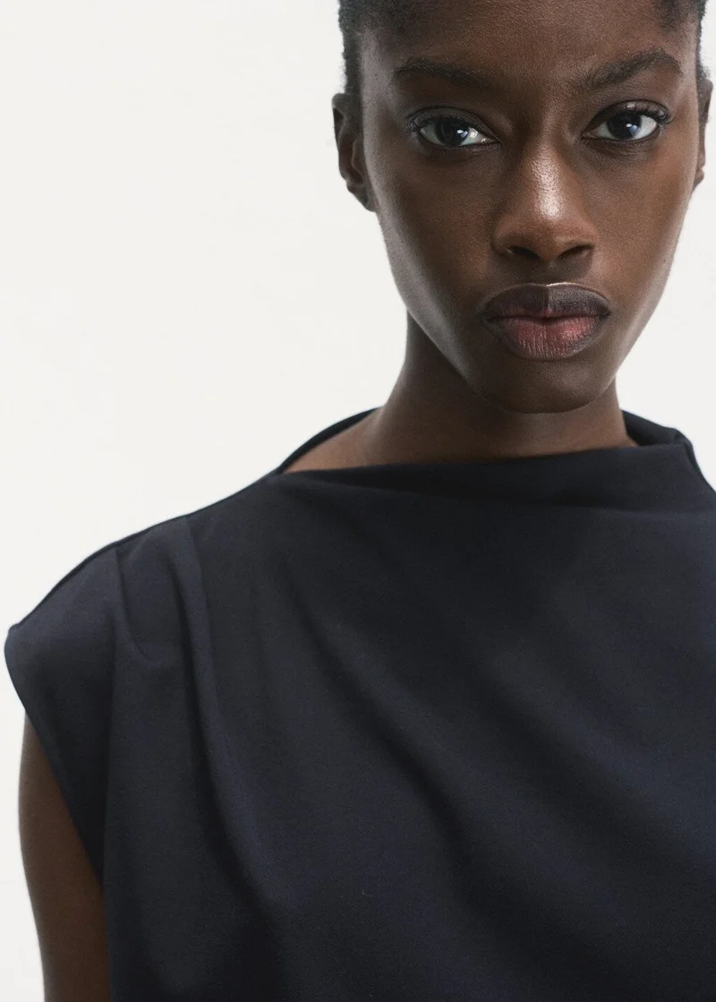 Mango  T-Shirt With Gathered Asymmetrical Neck for Women | Best Price UAE