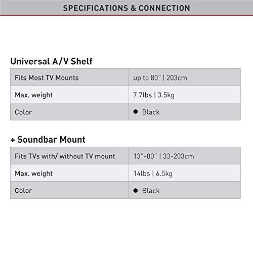 Barkan Universal Soundbar Mount & A/V Shelf, Adjustable Bracket for Mounting Above or Under The TV, Sizes 13-80 inch, Fits Most of Sound Bars Up to 14 lbs, Anti-Slip Clamp Black - Image 4