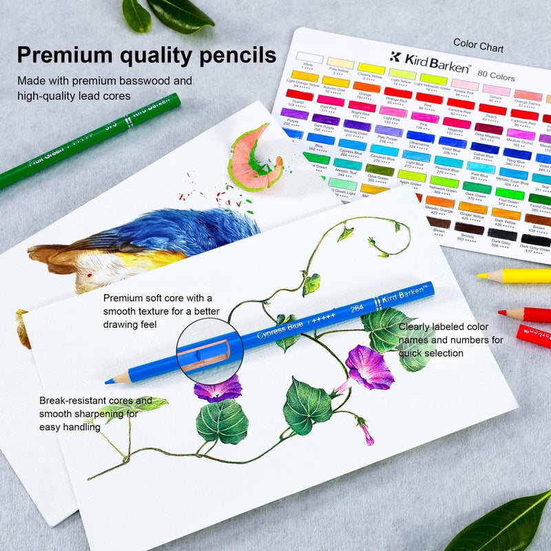 Kird Barken 80 Colored Pencils â€“ Professional Color Pencils for Adult Coloring Books,Coloring Pencils with Oil-Based Cores,Soft Core, Art Supplies Gift for Beginners & Adults - Image 3