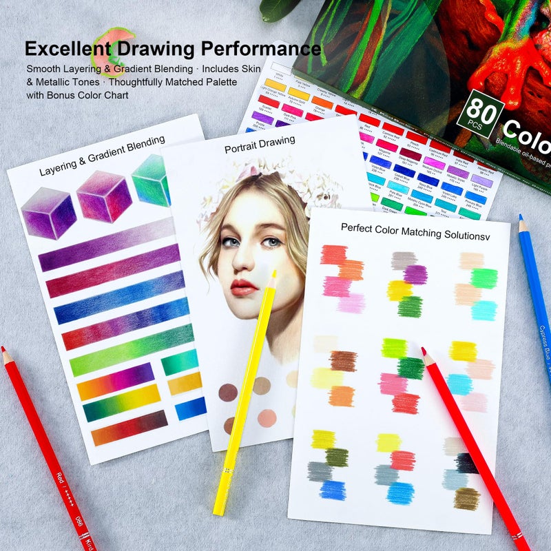 Kird Barken 80 Colored Pencils â€“ Professional Color Pencils for Adult Coloring Books,Coloring Pencils with Oil-Based Cores,Soft Core, Art Supplies Gift for Beginners & Adults - Image 5