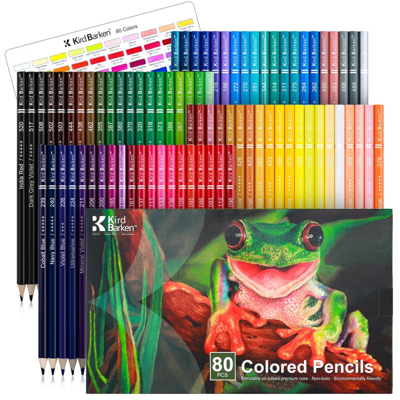 Kird Barken 80 Colored Pencils â€“ Professional Color Pencils for Adult Coloring Books,Coloring Pencils with Oil-Based Cores,Soft Core, Art Supplies Gift for Beginners & Adults - Image 1