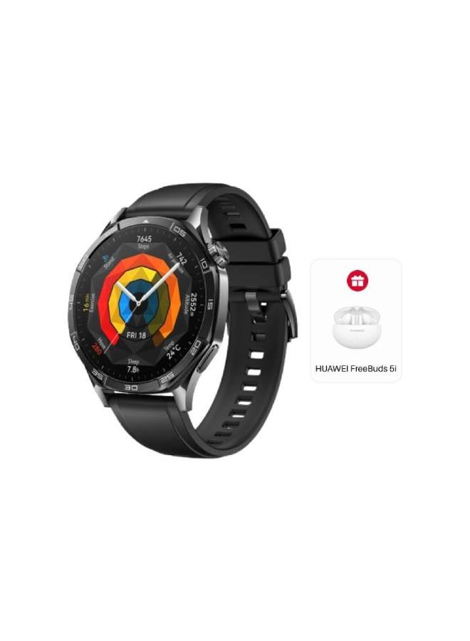 HUAWEI WATCH GT5 46mm Smartwatch, up to 14 Days Battery Life, All-new Running and Cycling Sports Smart Watch, Sharp-Edged Design, Health Tracking, Compatible with iOS and Android (with Freebuds 5i) Black - Image 1