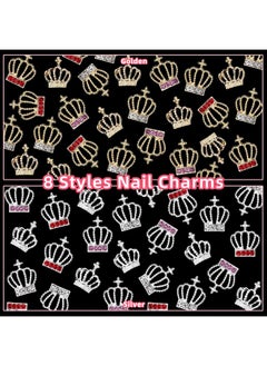 CESUSME 50 Pcs Crown Nail Charms And Gems, 8 Styles Silver Gold Crown Nail Rhinestones Charms For Alloy Nails Design, 3D Y2K Shiny Luxury Nail Jewelry For Women Girls Diy Nails Supplies  - Image 2