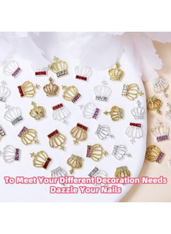 CESUSME 50 Pcs Crown Nail Charms And Gems, 8 Styles Silver Gold Crown Nail Rhinestones Charms For Alloy Nails Design, 3D Y2K Shiny Luxury Nail Jewelry For Women Girls Diy Nails Supplies  - Image 3