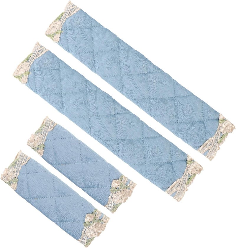 VERDANVERSE Refrigerator Handle Covers 4pcs Set Padded Quilted Protector for Fridge Door Handles Microwave Oven Knob Covers Blue Long and Short Sizes for Kitchen Appliance Use - Image 1