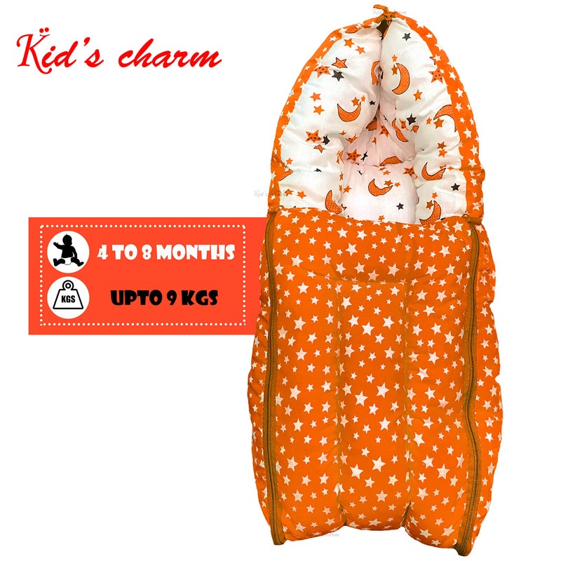 Kid's Charm مجموعة سحر النجوم والقمر للأطفال 2 قطعة | سرير قطن للأطفال 3 في 1 | سرير قطن للأطفال 2 في 1 مع شبكة للبعوض للأعمار من 4-8 أشهر (برتقالي) - Image 4