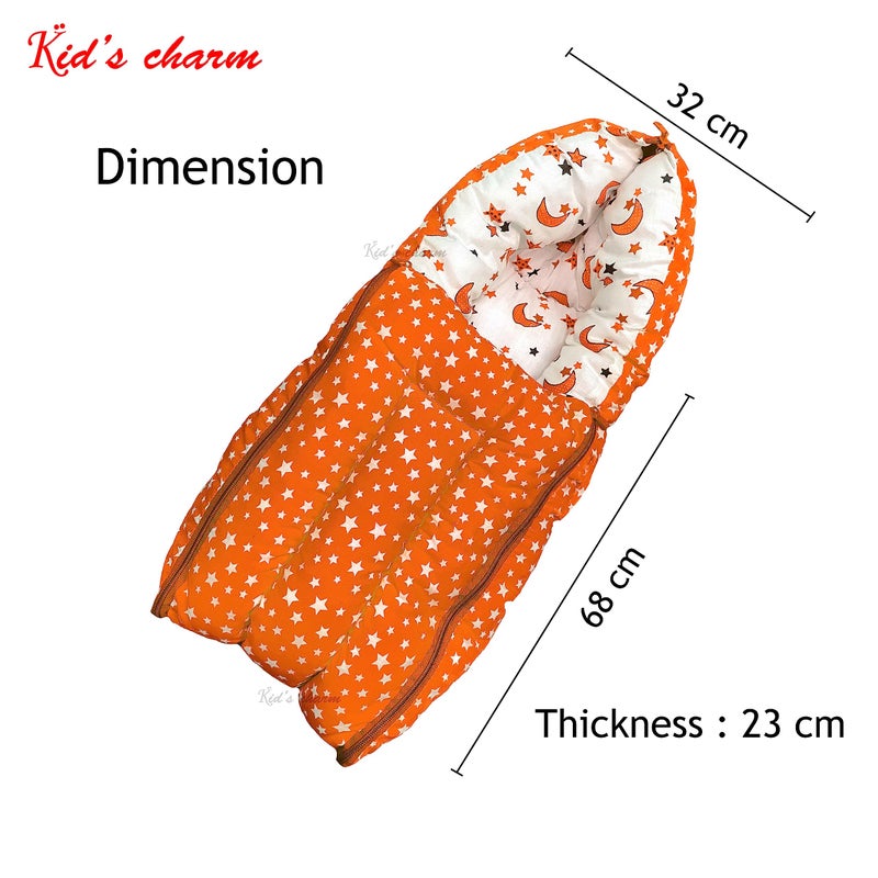 Kid's Charm مجموعة سحر النجوم والقمر للأطفال 2 قطعة | سرير قطن للأطفال 3 في 1 | سرير قطن للأطفال 2 في 1 مع شبكة للبعوض للأعمار من 4-8 أشهر (برتقالي) - Image 3