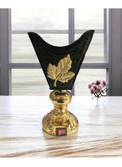 Generic Portable Electric Incense Burner. Antique Arabic Resin and Oud Incense Holder, Aromatherapy Diffuser for Yoga, Spa, Aromatherapy, Home and Office Decor. (Black and Gold Leaf Incense Burner  - Image 1