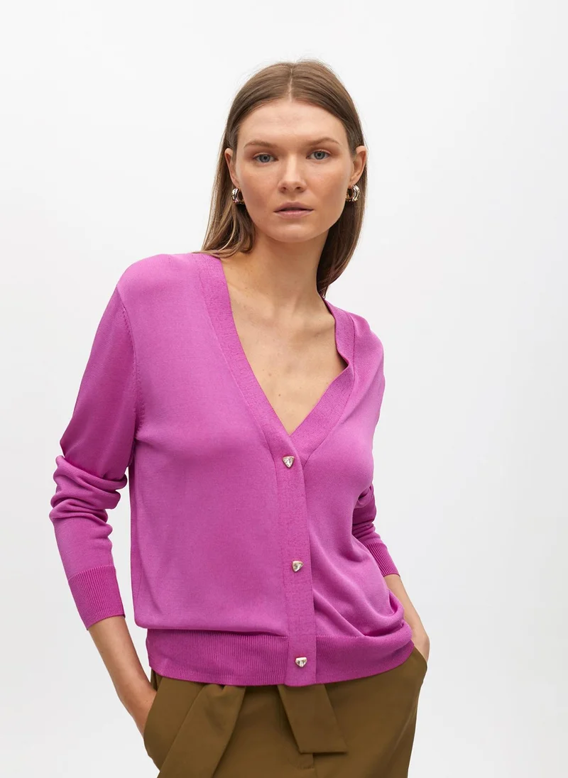 Lola Casademunt Closed cardigan with cool knit rib jewel buttons