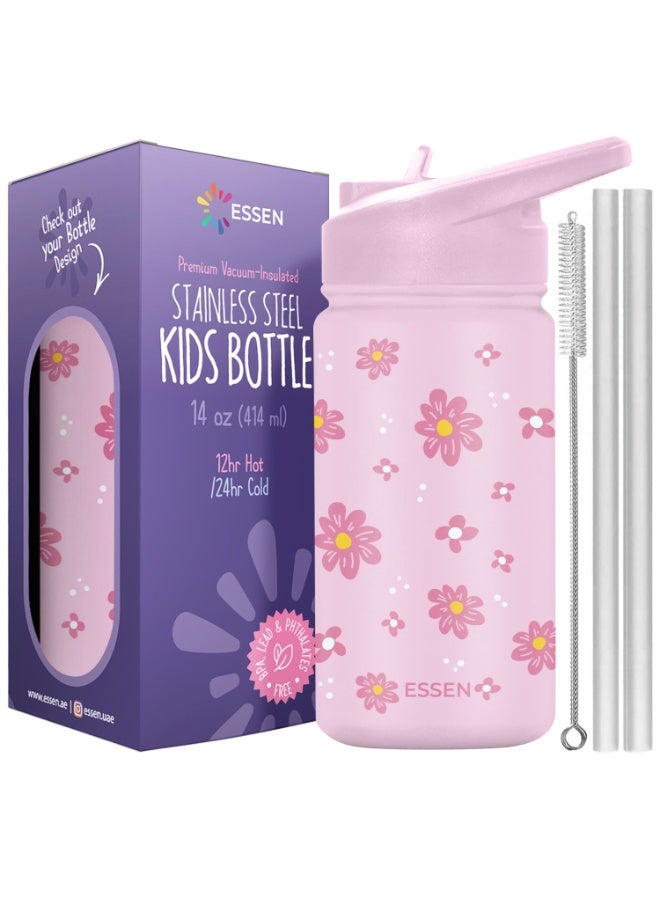 ESSEN Kids Water Bottle Stainless Steel for Girls Flower – 414 ml - Image 1