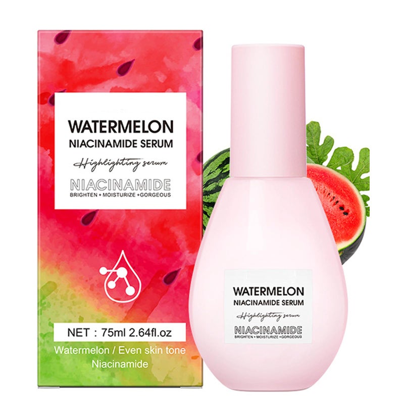 Yeweian Watermelon Niacinamide Moisturize Serum for Face Skin Care, Hydrating & Brighten with Hyaluronic Acid, Glycerin and Vitamin E, Lightweight Facial Serum & Priming Liquid Highlighter(75ml) - Image 1