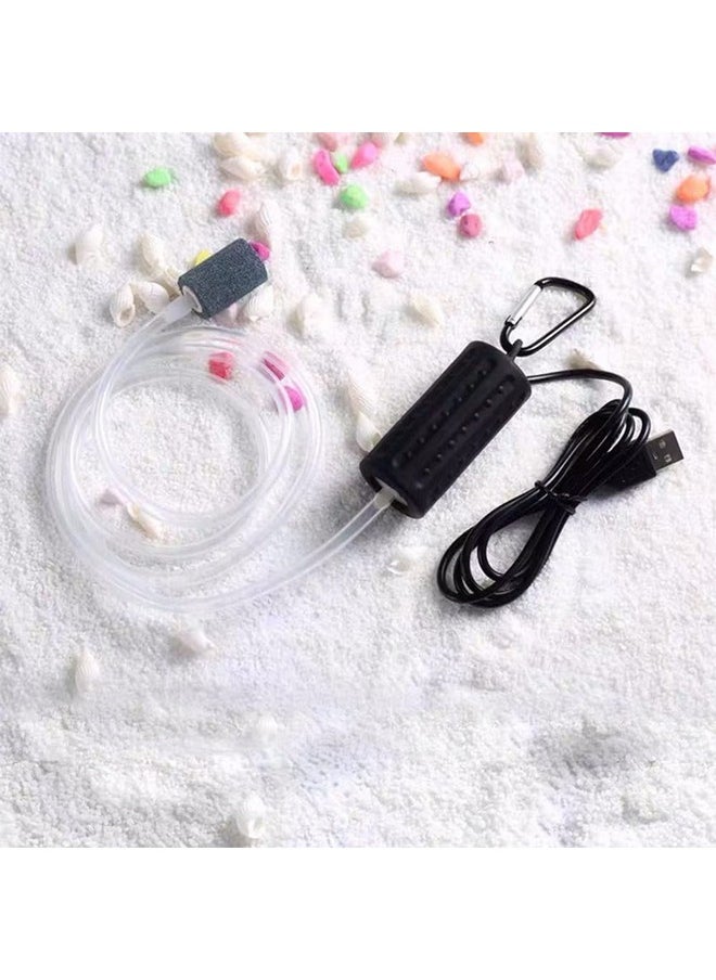 lenpestia Aquarium Air Pump Mini USB Fish Tank Oxygen Air Pump Portable Ultra Silent Air Aerator Pump Energy Saving Oxygen Bubbler with Air Stone and Single Outlet Silicone Tube 1W (Black)  - Image 2