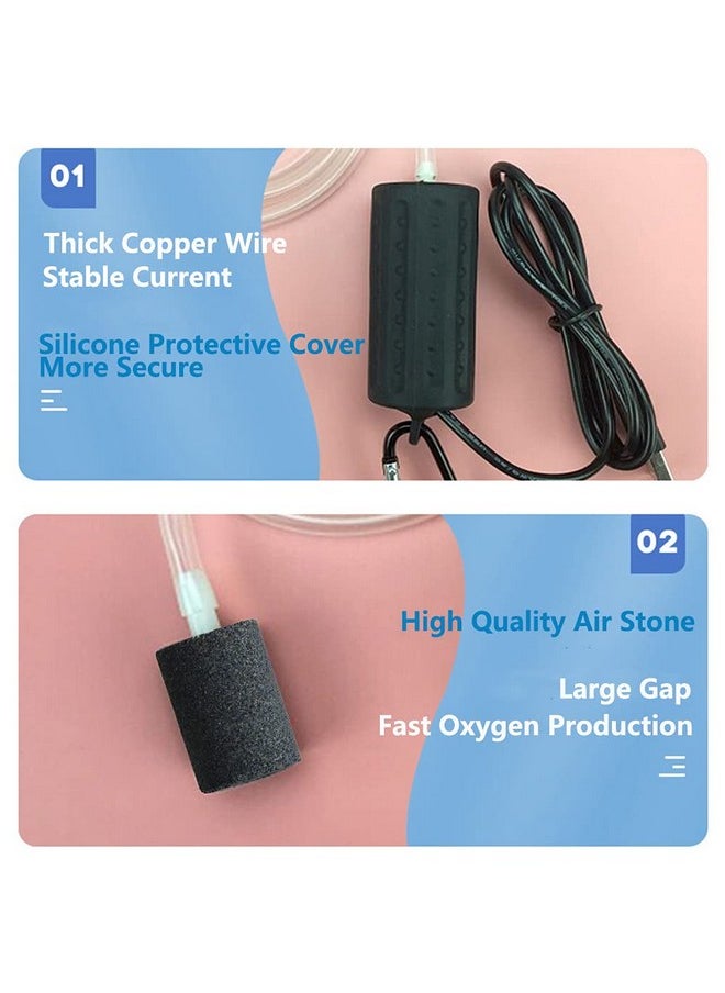 lenpestia Aquarium Air Pump Mini USB Fish Tank Oxygen Air Pump Portable Ultra Silent Air Aerator Pump Energy Saving Oxygen Bubbler with Air Stone and Single Outlet Silicone Tube 1W (Black)  - Image 3