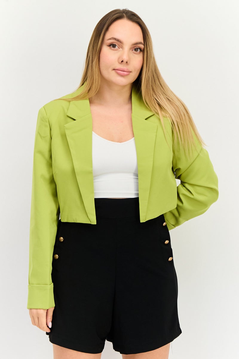 PUBLIC DESIRE Women Tailored Fit Plain Cropped Blazer, Apple Green - Image 1