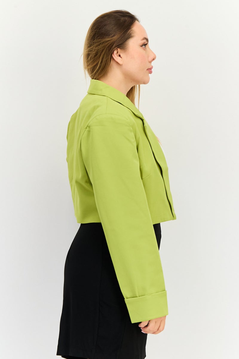 PUBLIC DESIRE Women Tailored Fit Plain Cropped Blazer, Apple Green - Image 3