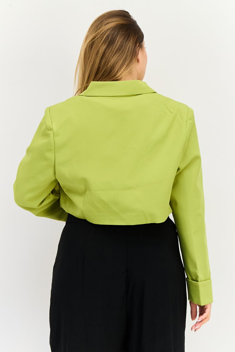 PUBLIC DESIRE Women Tailored Fit Plain Cropped Blazer, Apple Green - Image 2