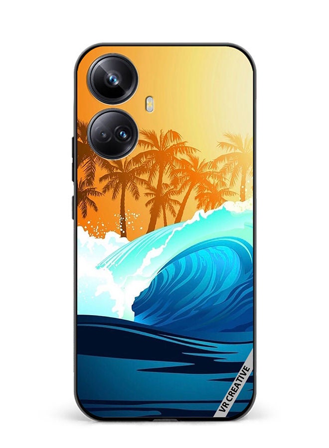 Protective Case Cover For Realme 10 Pro Plus Tropical Surfing Wave At Sunrise With Palm Tree Design Multicolour
