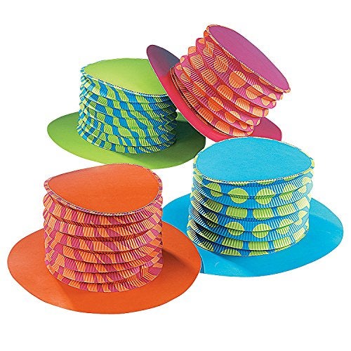 Fun Express Accordion Top Hat Party Hats Set of 12 Colorful Mad Hatter Tea Party Decorations for Birthday Celebrations Funny Costume Hats for Kids Adults Circus Clown Events - Image 1