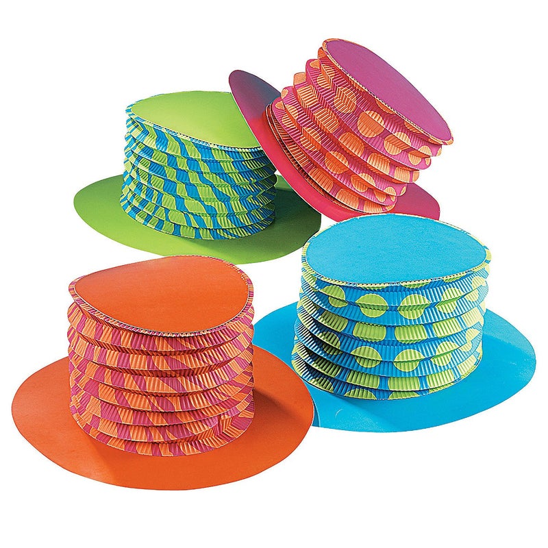 Fun Express Accordion Top Hat Party Hats Set of 12 Colorful Mad Hatter Tea Party Decorations for Birthday Celebrations Funny Costume Hats for Kids Adults Circus Clown Events - Image 2