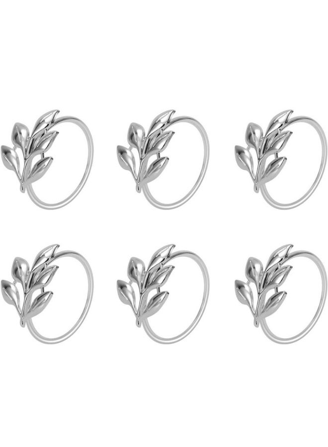طقم خواتم مناديل من 6 قطع، أطقم خواتم مناديل حاملات خواتم مناديل أوراق الشجر عتيقة - Image 1
