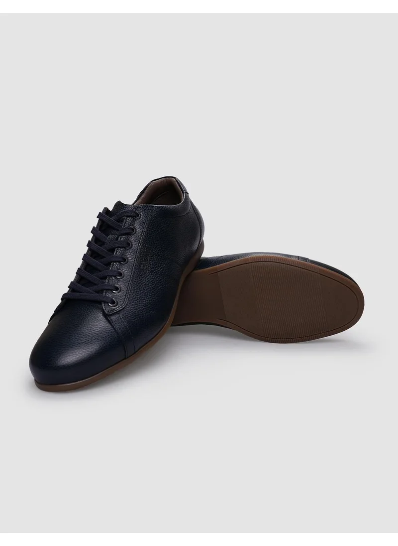 كاباني Genuine Leather Navy Blue Lace-Up Men's Casual Shoes