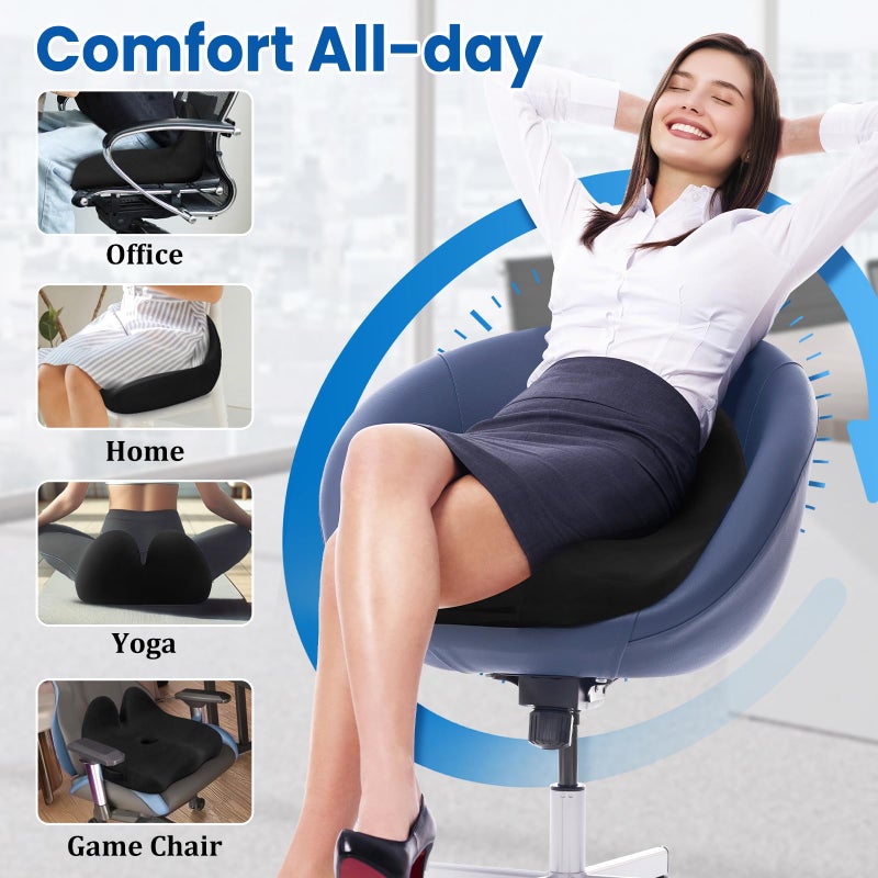 CushZone Seat Cushion, Ergonomic Memory Foam Seat Cushions for Office Chairs, Car, Long Trip, Desk Chair, Lab, Extra Large Size for Sciatica & Hip & Tailbone Pain Relief, Sciatica Support (Black) - Image 5