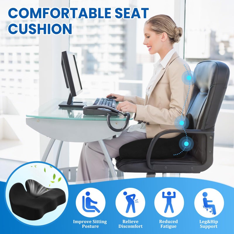 CushZone Seat Cushion, Ergonomic Memory Foam Seat Cushions for Office Chairs, Car, Long Trip, Desk Chair, Lab, Extra Large Size for Sciatica & Hip & Tailbone Pain Relief, Sciatica Support (Black) - Image 4