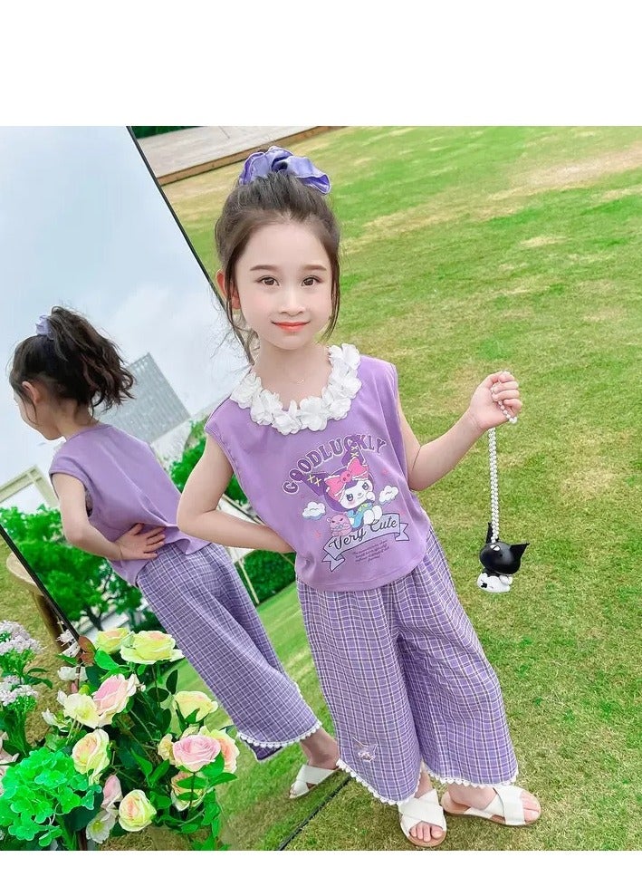 kuromi Children's Summer Dress Girl Set Cartoon Kulomi Top Pants 2 Piece Set 6-8 Years Old (130cm) - Image 3