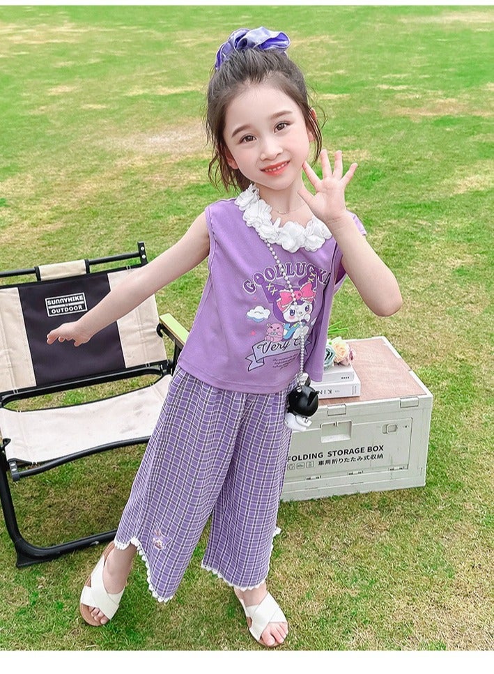 kuromi Children's Summer Dress Girl Set Cartoon Kulomi Top Pants 2 Piece Set 6-8 Years Old (130cm) - Image 4
