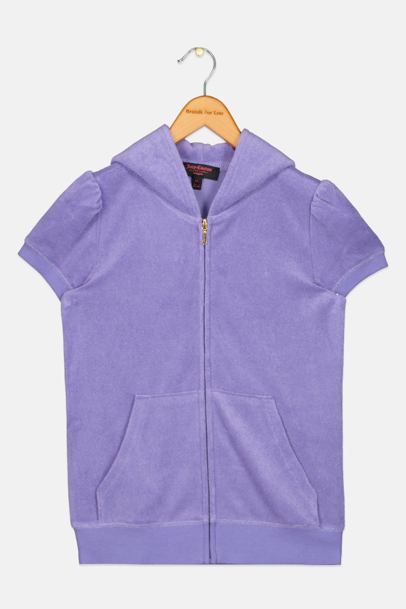 Juicy Couture هودي قصير الأكمام للبنات بشعار العلامة التجارية، بنفسجي - Image 1