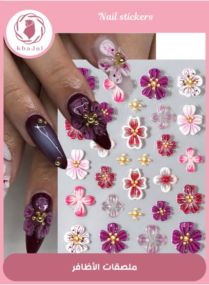 خاجول لوح واحد من ملصقات الأظافر البارزة خماسية الأبعاد، زخارف أظافر زهرية أنيقة للتزيين المنزلي، تصاميم نباتية مجسمة للأظافر والأسطح الملساء، هدية إبداعية للنساء والفتيات - Image 1