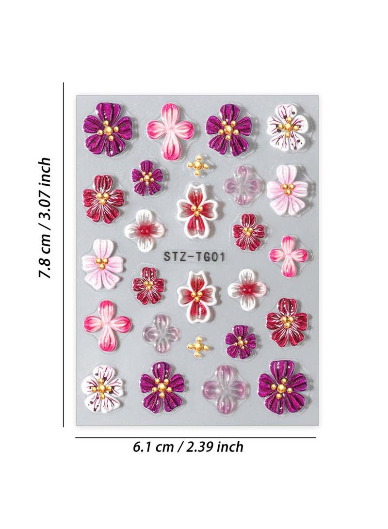 خاجول لوح واحد من ملصقات الأظافر البارزة خماسية الأبعاد، زخارف أظافر زهرية أنيقة للتزيين المنزلي، تصاميم نباتية مجسمة للأظافر والأسطح الملساء، هدية إبداعية للنساء والفتيات - Image 2
