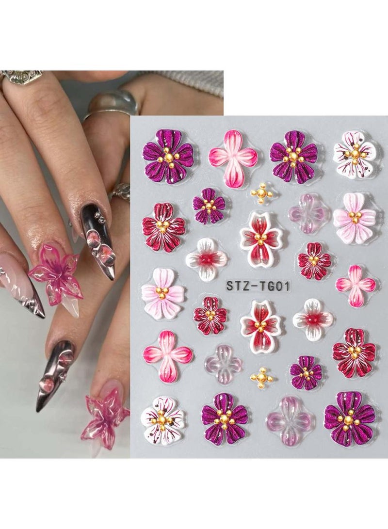 خاجول لوح واحد من ملصقات الأظافر البارزة خماسية الأبعاد، زخارف أظافر زهرية أنيقة للتزيين المنزلي، تصاميم نباتية مجسمة للأظافر والأسطح الملساء، هدية إبداعية للنساء والفتيات - Image 3