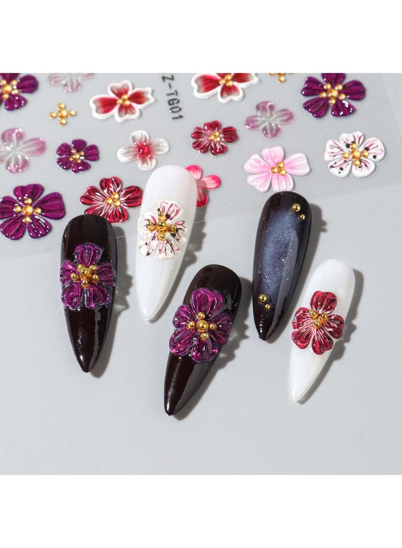 خاجول لوح واحد من ملصقات الأظافر البارزة خماسية الأبعاد، زخارف أظافر زهرية أنيقة للتزيين المنزلي، تصاميم نباتية مجسمة للأظافر والأسطح الملساء، هدية إبداعية للنساء والفتيات - Image 5