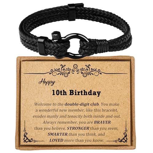 Sereney 10 Year Old Boy Gifts as 10th Birthday Boy Gifts for Him, Adjustable Leather ID Bracelet Double Digits Birthday Boys As 10th Birthday decorations for Boys Male Son Grandson Nephew Friend - Image 1