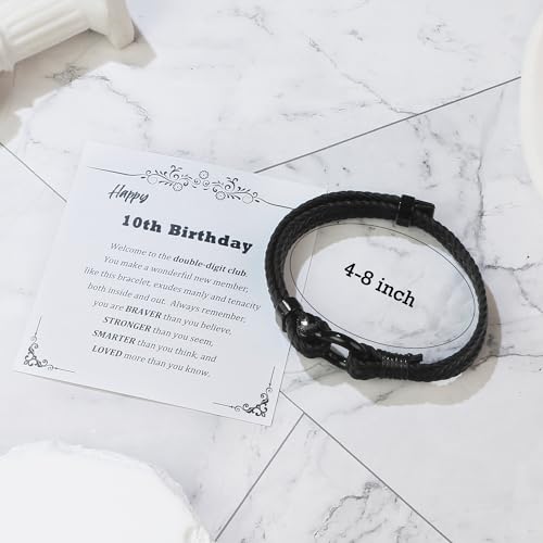 Sereney 10 Year Old Boy Gifts as 10th Birthday Boy Gifts for Him, Adjustable Leather ID Bracelet Double Digits Birthday Boys As 10th Birthday decorations for Boys Male Son Grandson Nephew Friend - Image 4