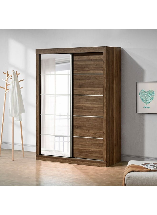 DANUBE HOME Supreme 2-Door Large Sliding Wardrobe with Mirrors – Modern Engineered Wood Closet with Sliding Doors, Ample Storage, and Full-Length Mirrors – Bedroom Furniture - Light Walnut  - Image 1