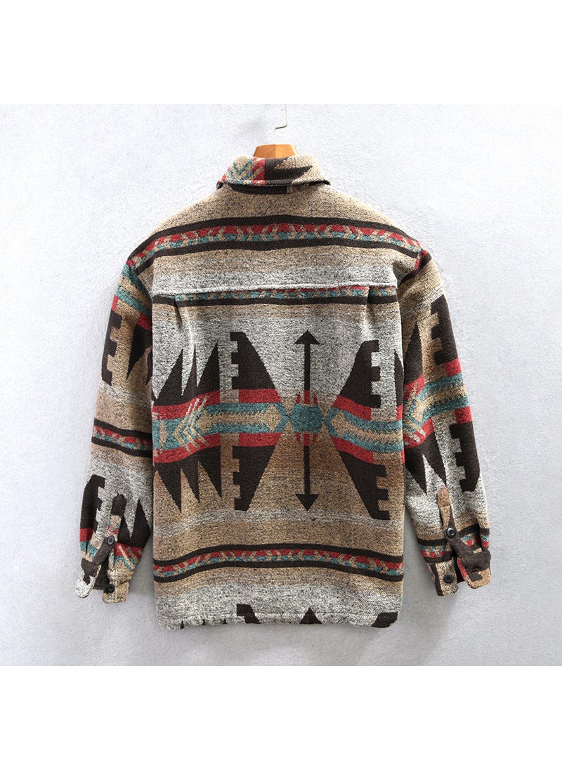 Generic - Autumn Winter Retro Patch Color Wool Shirt Coat for Men Deep coffee - Image 1