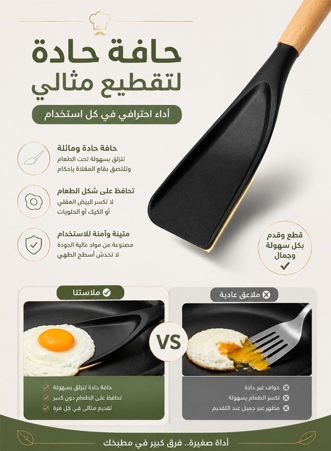 طقم ملاعق سيليكون، 3 قطع ملاعق طهي لأواني الطهي غير اللاصقة، ملعقة متعددة الوظائف مقاومة للحرارة بمقبض خشبي للخلط والغرف والكشط (أسود) - Image 5